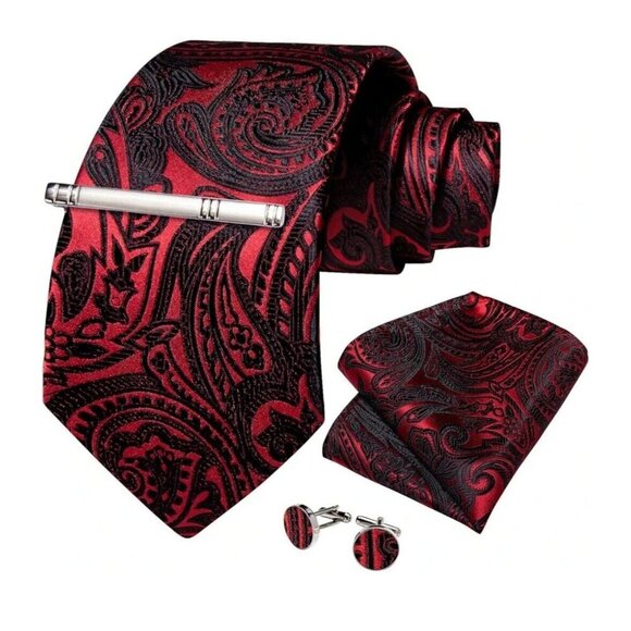 Silk Paisley Tie, Pocket Square And Cufflinks - Picture 2 of 8